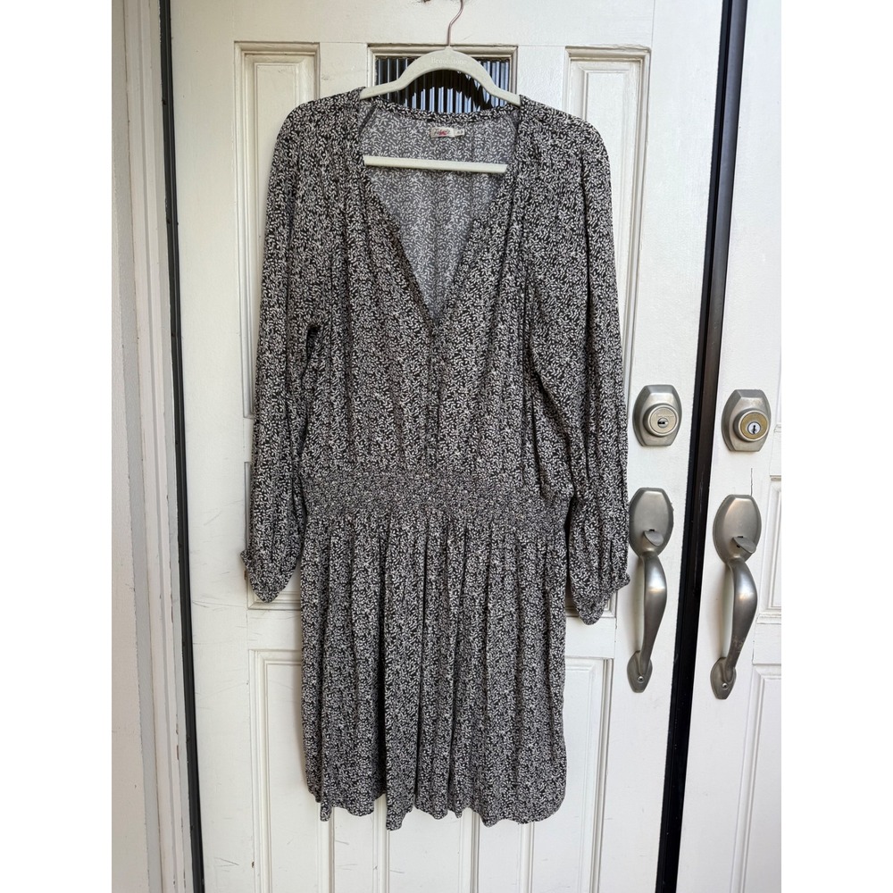 Faherty Womens‎ Floral Print Long Sleeve Smocked Waist V Neck Mini Dress Size XL